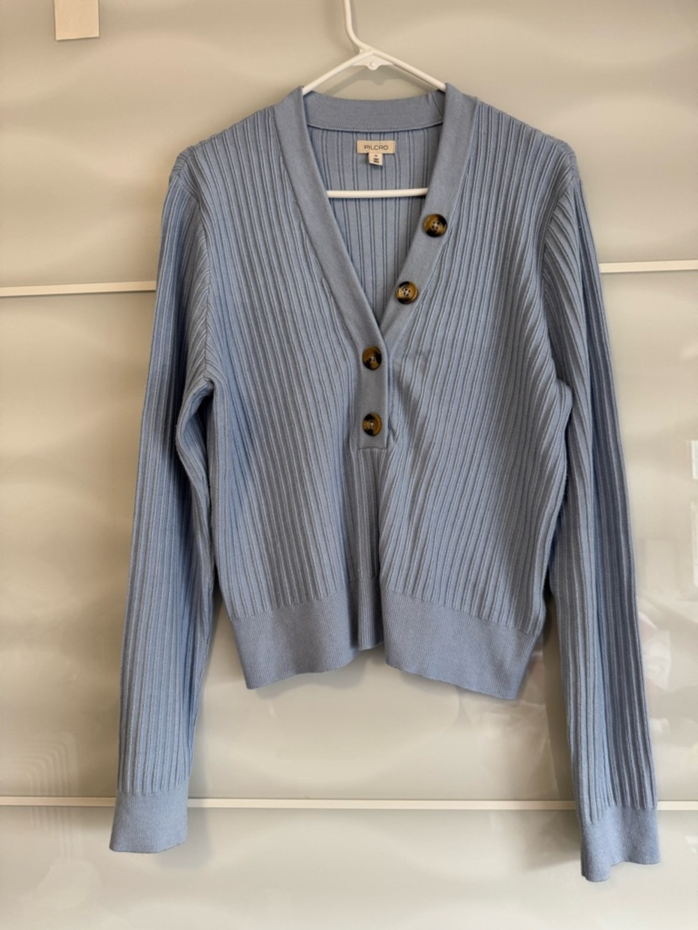 Anthropologie pilcro blue sweater ribbed vneck buttons size XL Henley - Picture 2 of 9